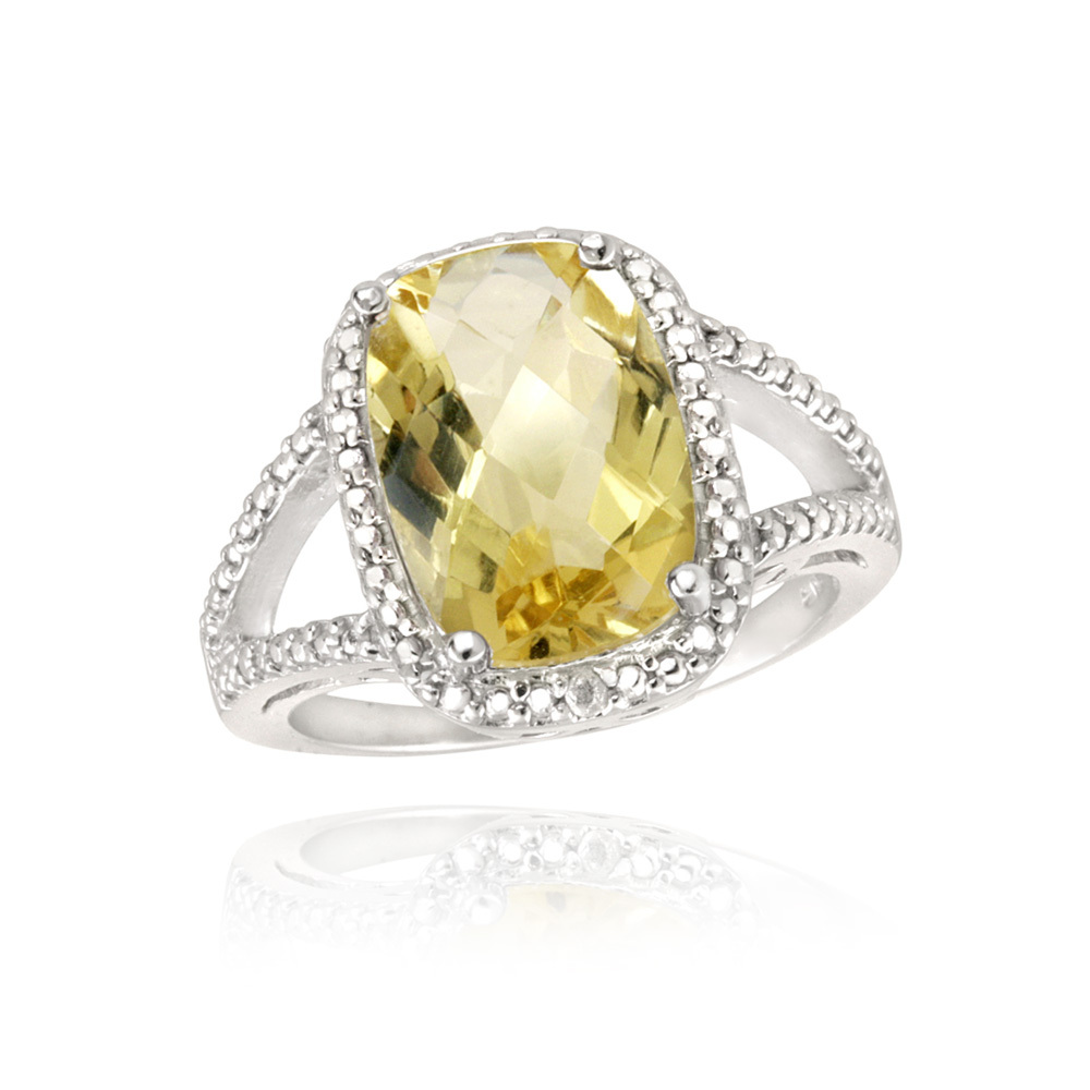 925 Silver 5.1ct Citrine & Diamond Accent Cushion Cut Ring