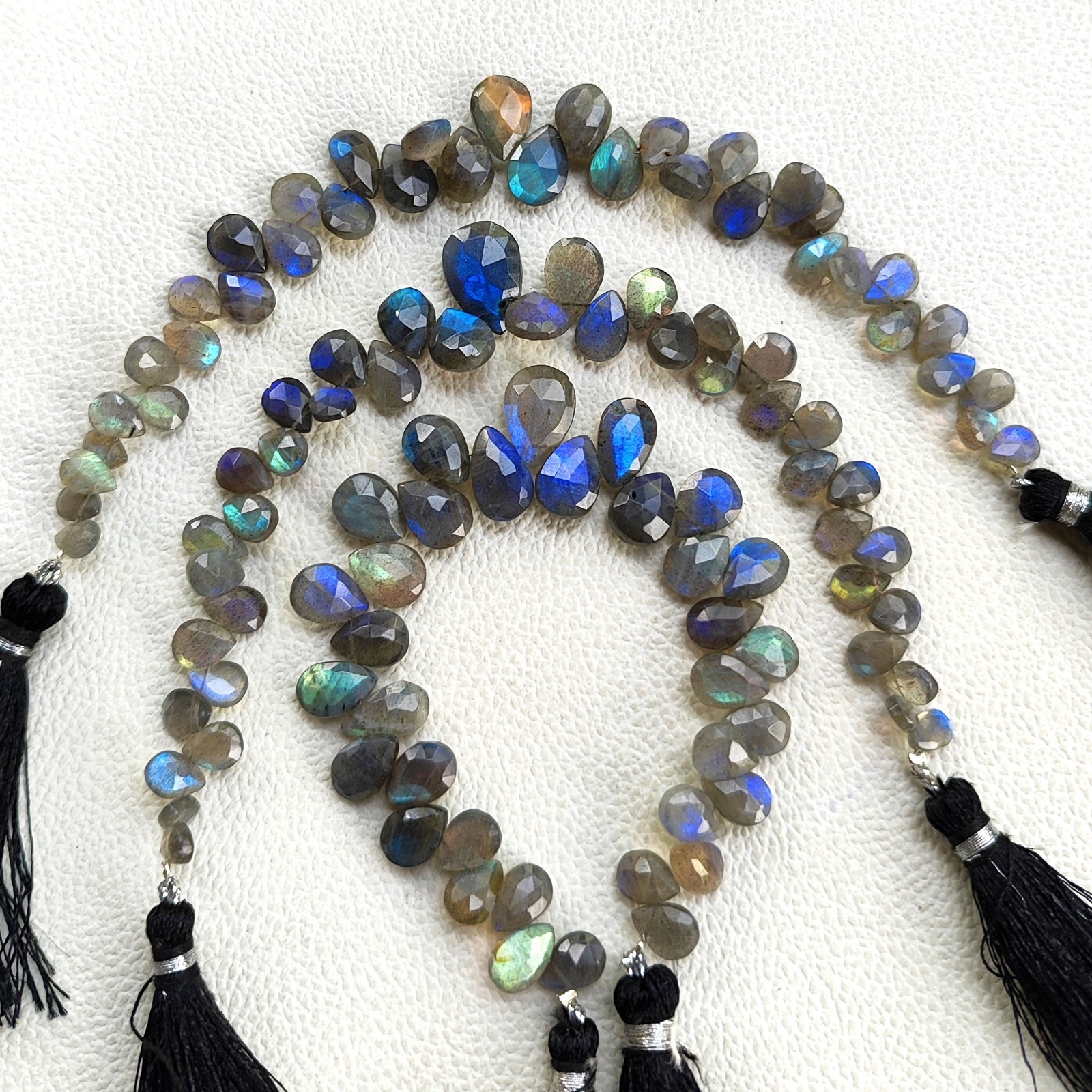 Rainbow Fire Labradorite 7″ Strand Pear Faceted Beads 8x6mm to 13x10mm Size