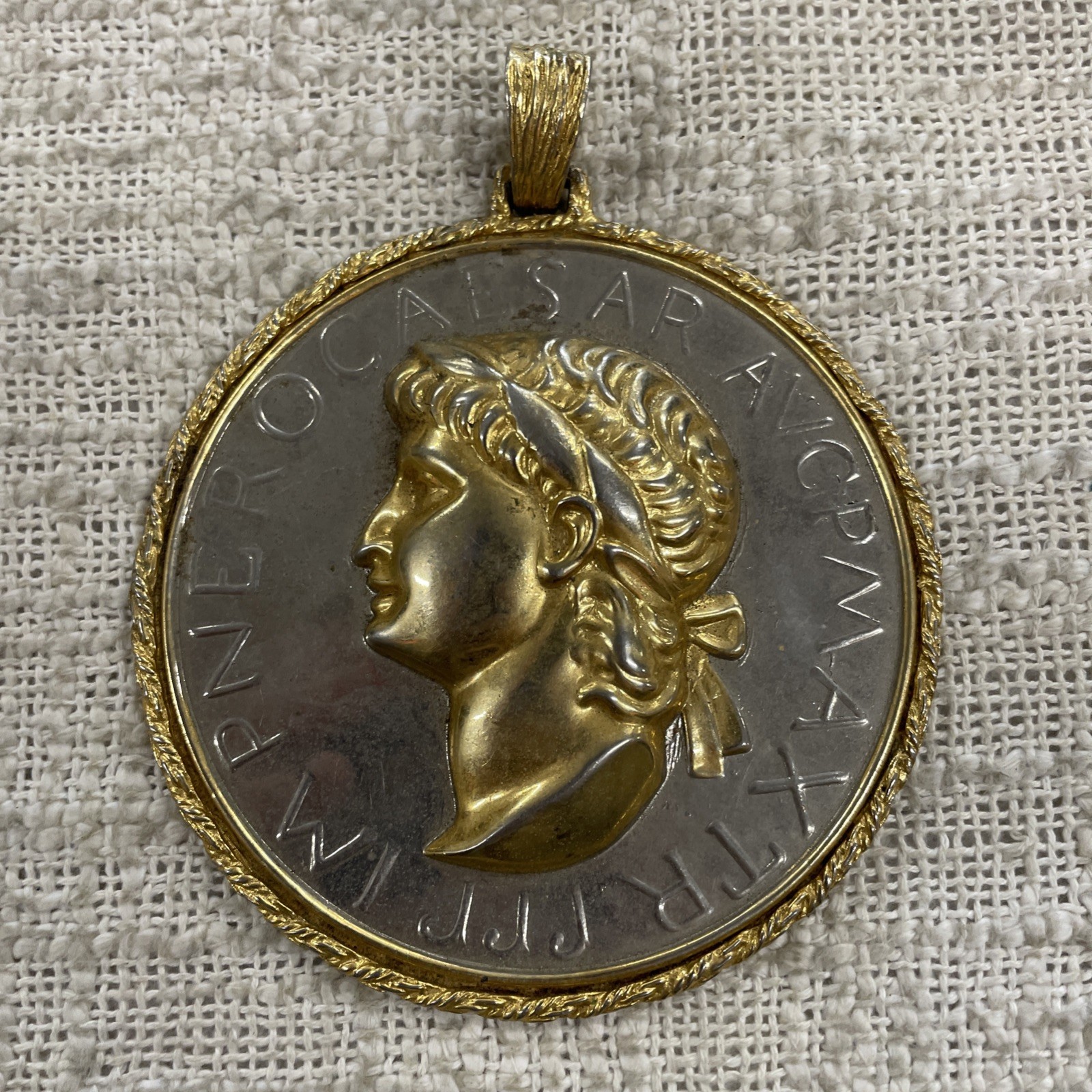 Gold & Silver Toned Large Roman Emperor Nero Aureus Coin Replica Pendant