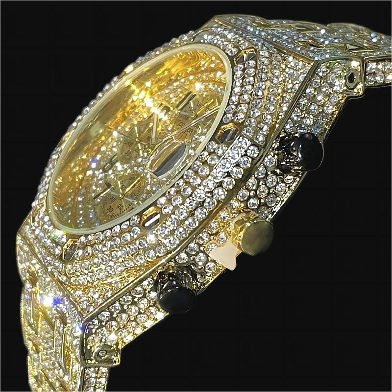 Luxury Hip Hop Custom Bling Ice out Men’s Watch Iced Gold Cz Diamond Chronograph