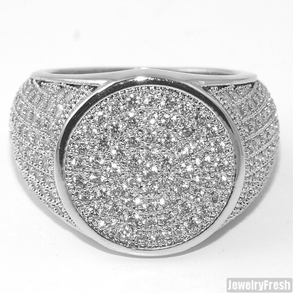 Simple Round Micropave 360 Iced Out Rhodium Silver Ring