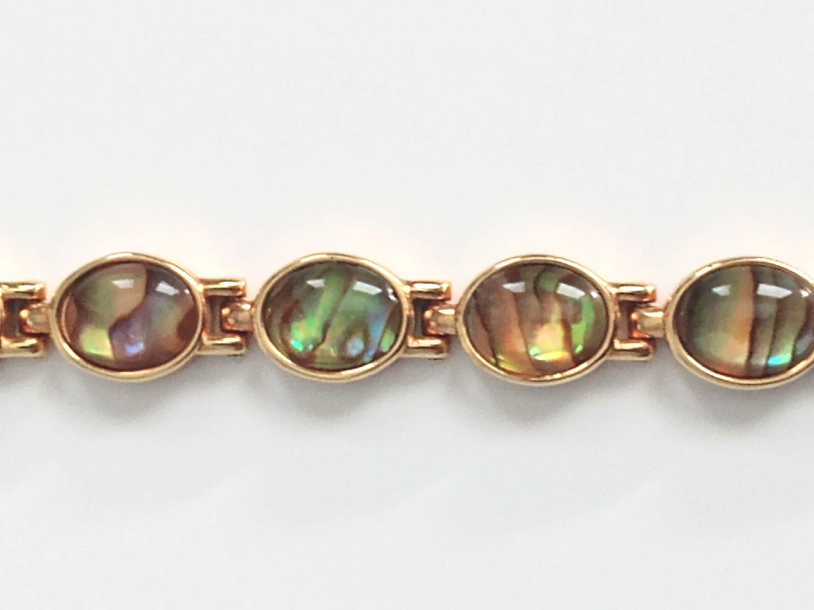 Blue, Green & Brown Opalescent Cabochon Gold Tone Link Bracelet
