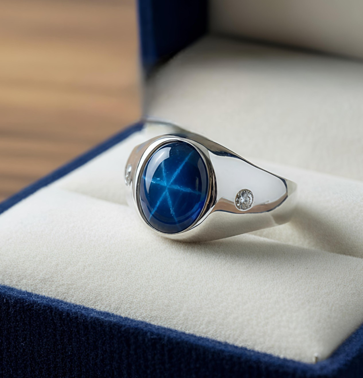 Blue Star Sapphire Mens Ring 925 Sterling Silver Dainty Star Sapphire Ring