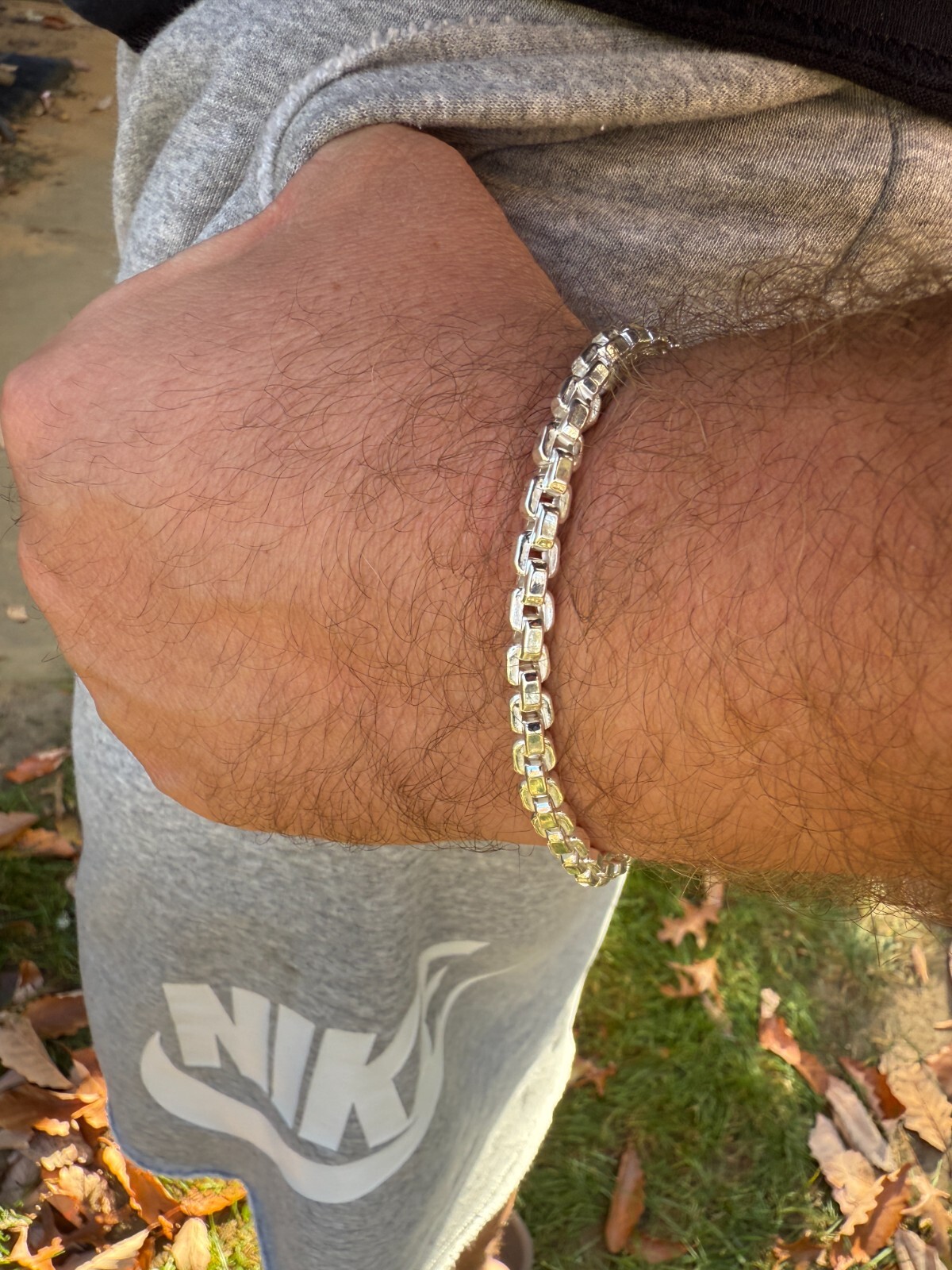 Real 925 Sterling Silver 5mm Men’s Hollow Puff Box Rolo Hermes Link Bracelet
