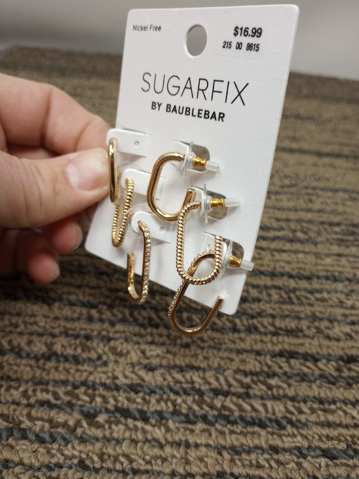 SUGARFIX by BaubleBar Gold Tone Huggie Hoop Earring 3 Pairs New Nickel Free