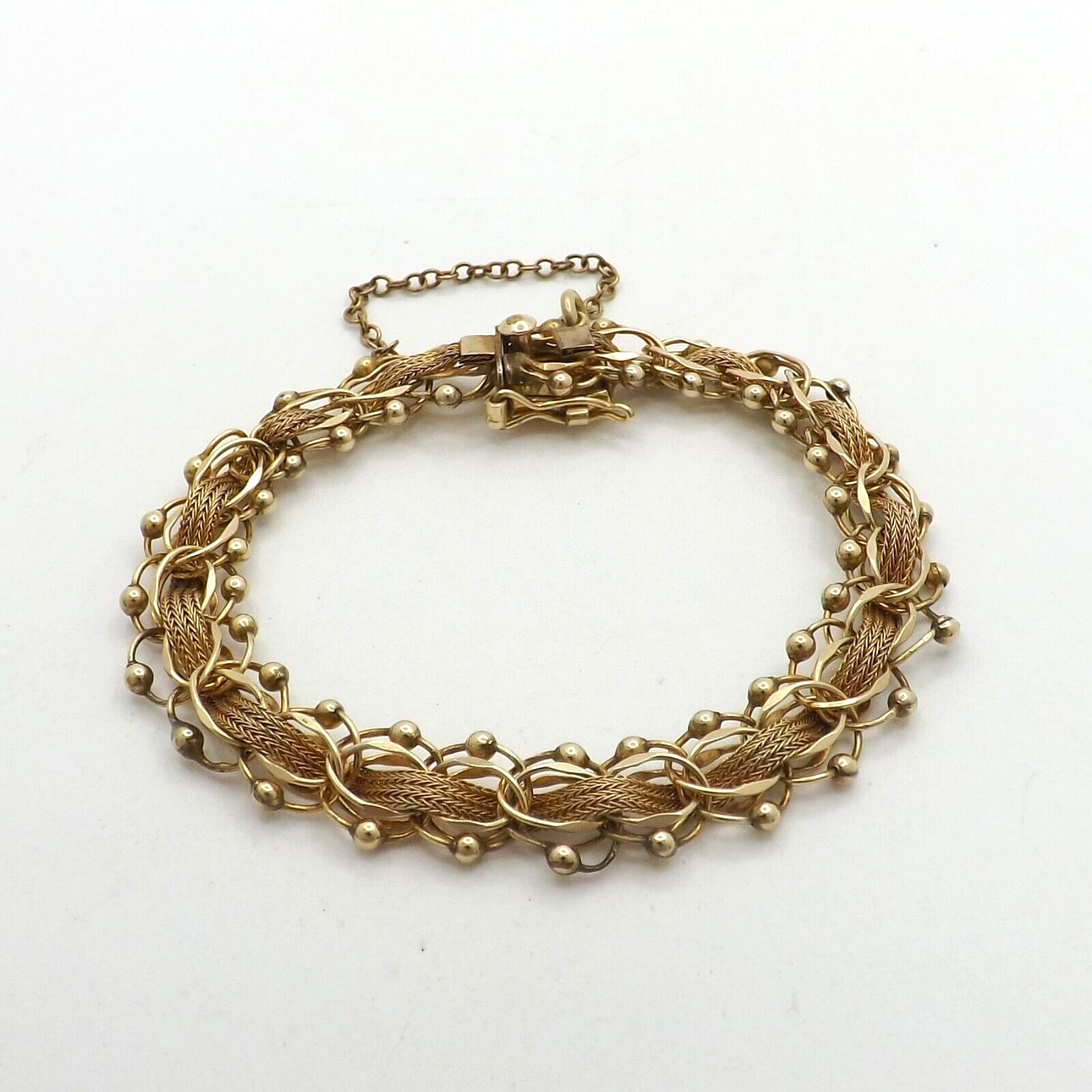 12k Gold Filled American Charm Mesh Sputnik Bracelet 7in Vintage 12gr
