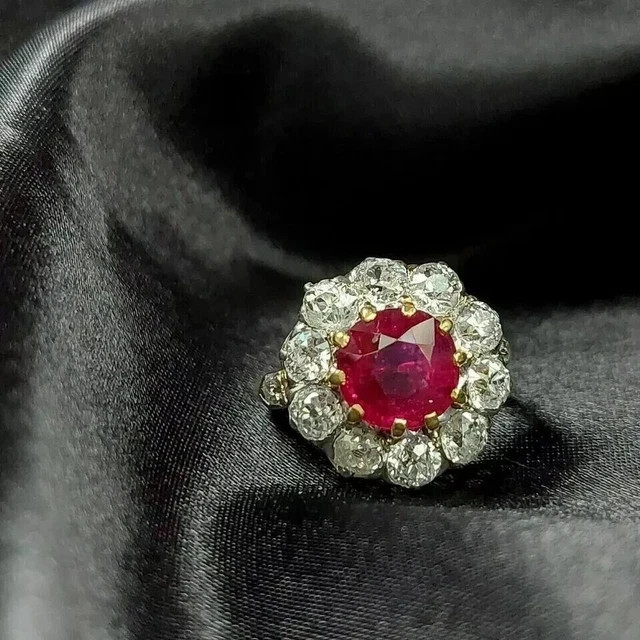 Art Deco 2.8Ct Round Ruby & Simulated Diamond 14K Gold Plated Engagement Ring