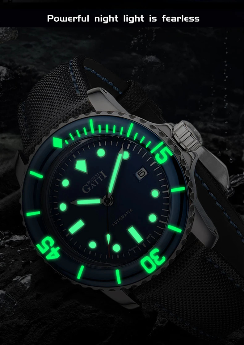BONEST GATTI Automatic Watch Sport 44mm Mechanical Wristwatch Diver 20ATM 200m