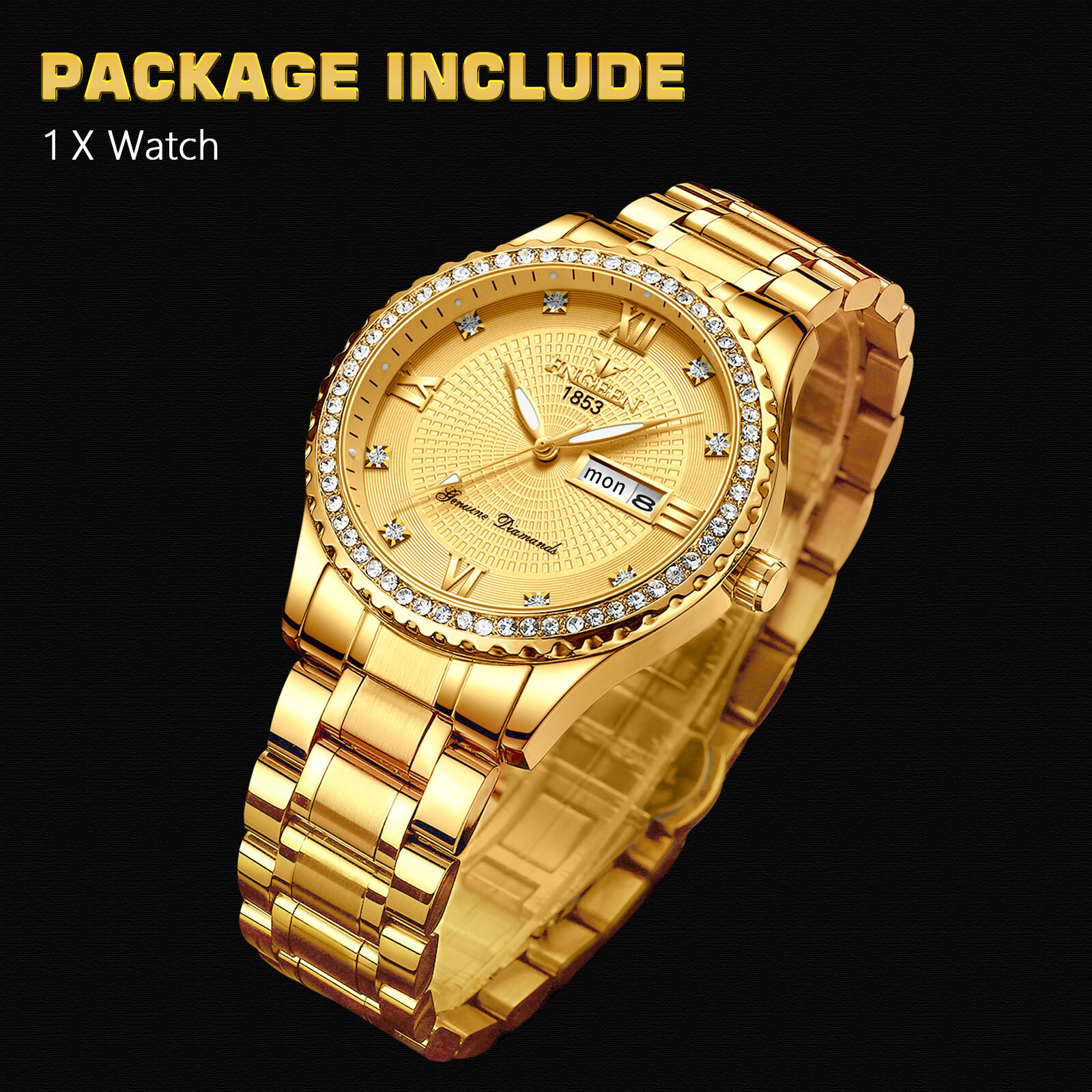 Waterproof Gold Men’s Watch Classic Stainless Steel Quartz Analog Business Gift