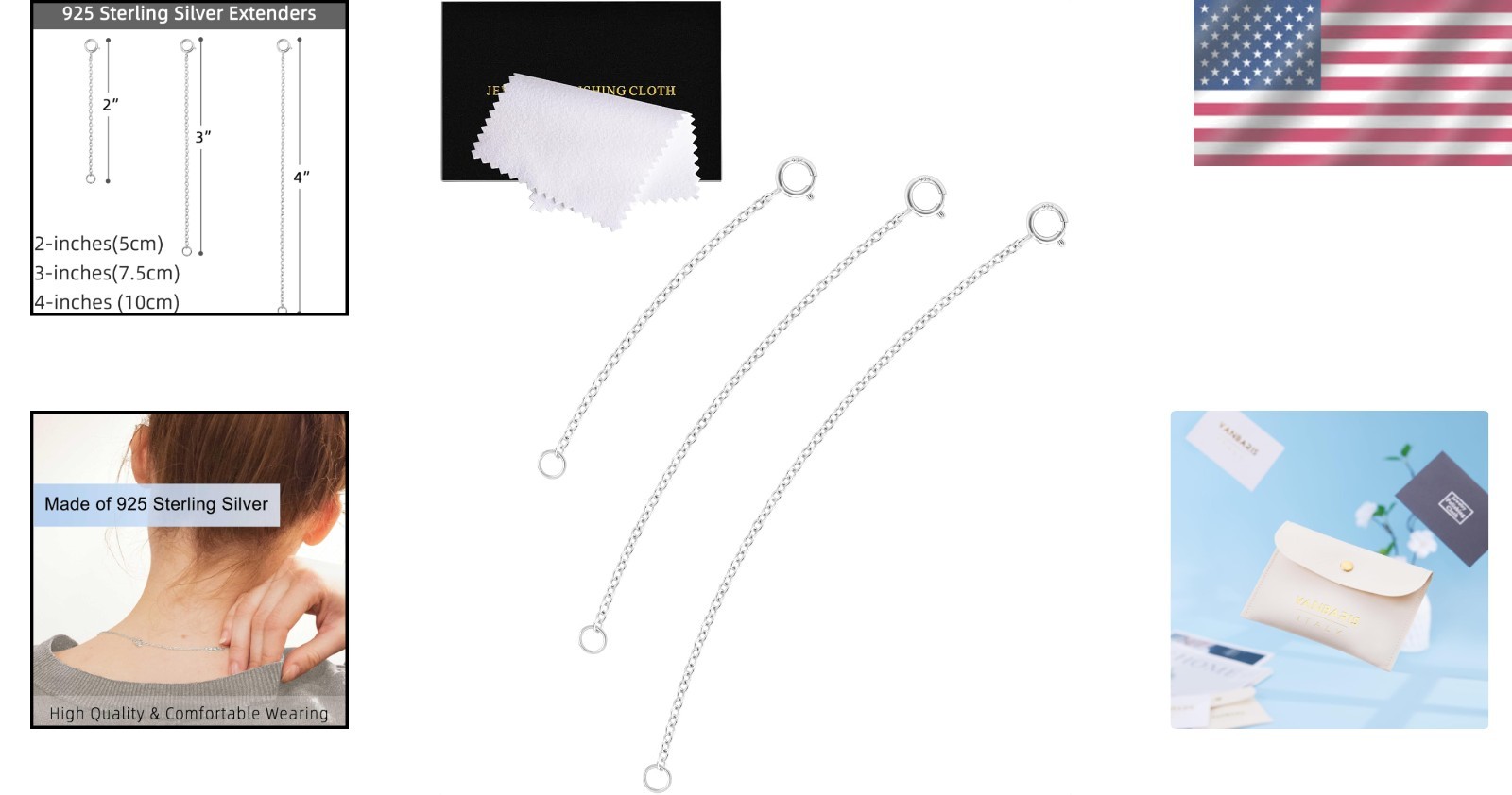 925 Sterling Silver Necklace Extender Set for Versatile Jewelry – 2, 3, 4 Inches