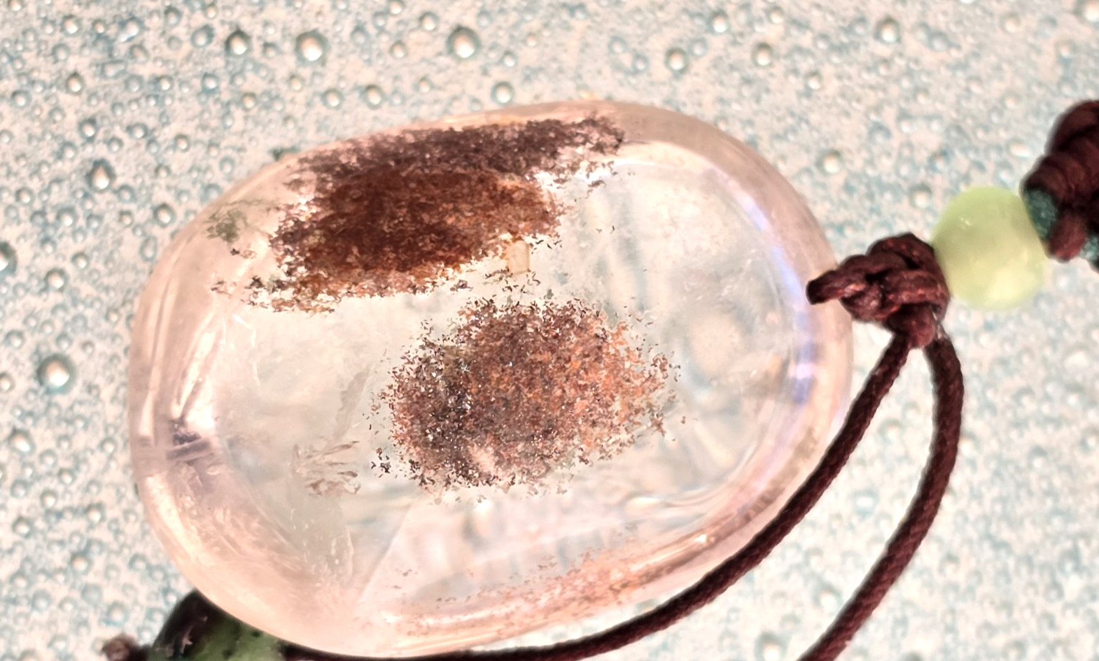 Natural PHANTOM Quartz XL OVAL Crystal Hand POLISHED Necklace w/ JADE, ZOISITE