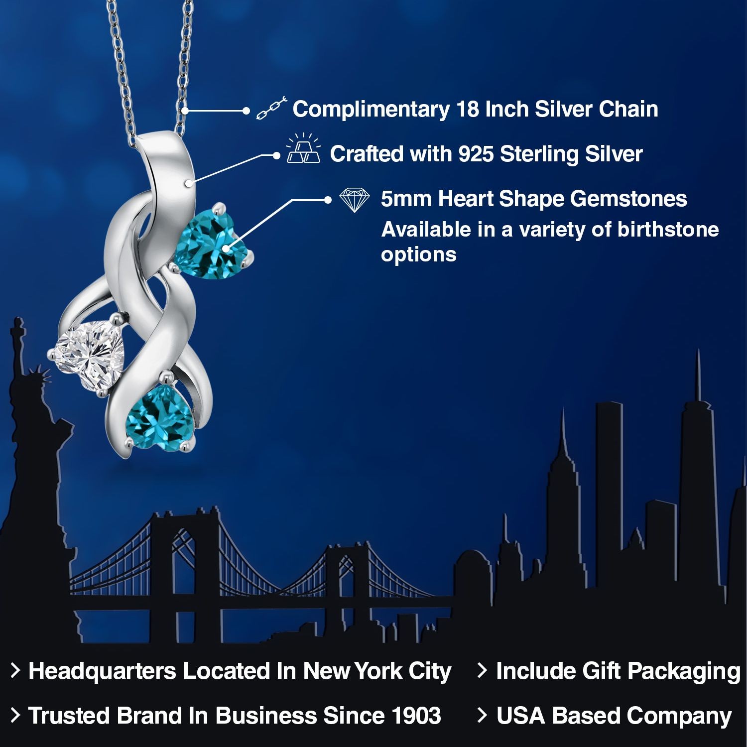 1.54 Ct Lab Grown Diamond London Blue Topaz 925 Sterling Silver Pendant with