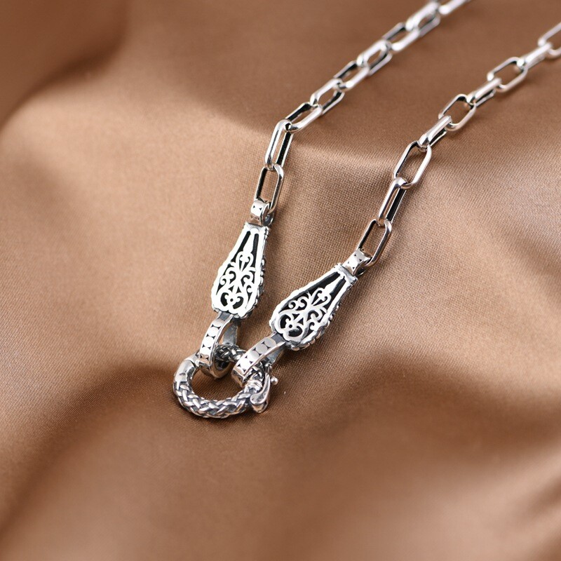 925 Sterling Silver DRAGON HEAD Clasp Paperclip Chain Necklace 60cm Heavy Gothic