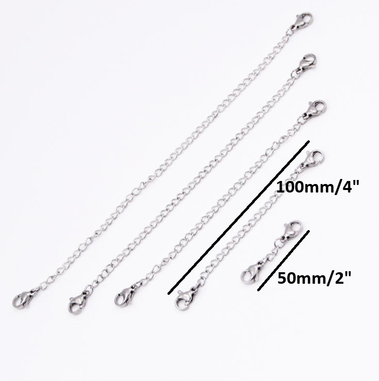 2Pcs Stainless Steel Necklace Bracelet Double Lobsters Extenders Chain Findings