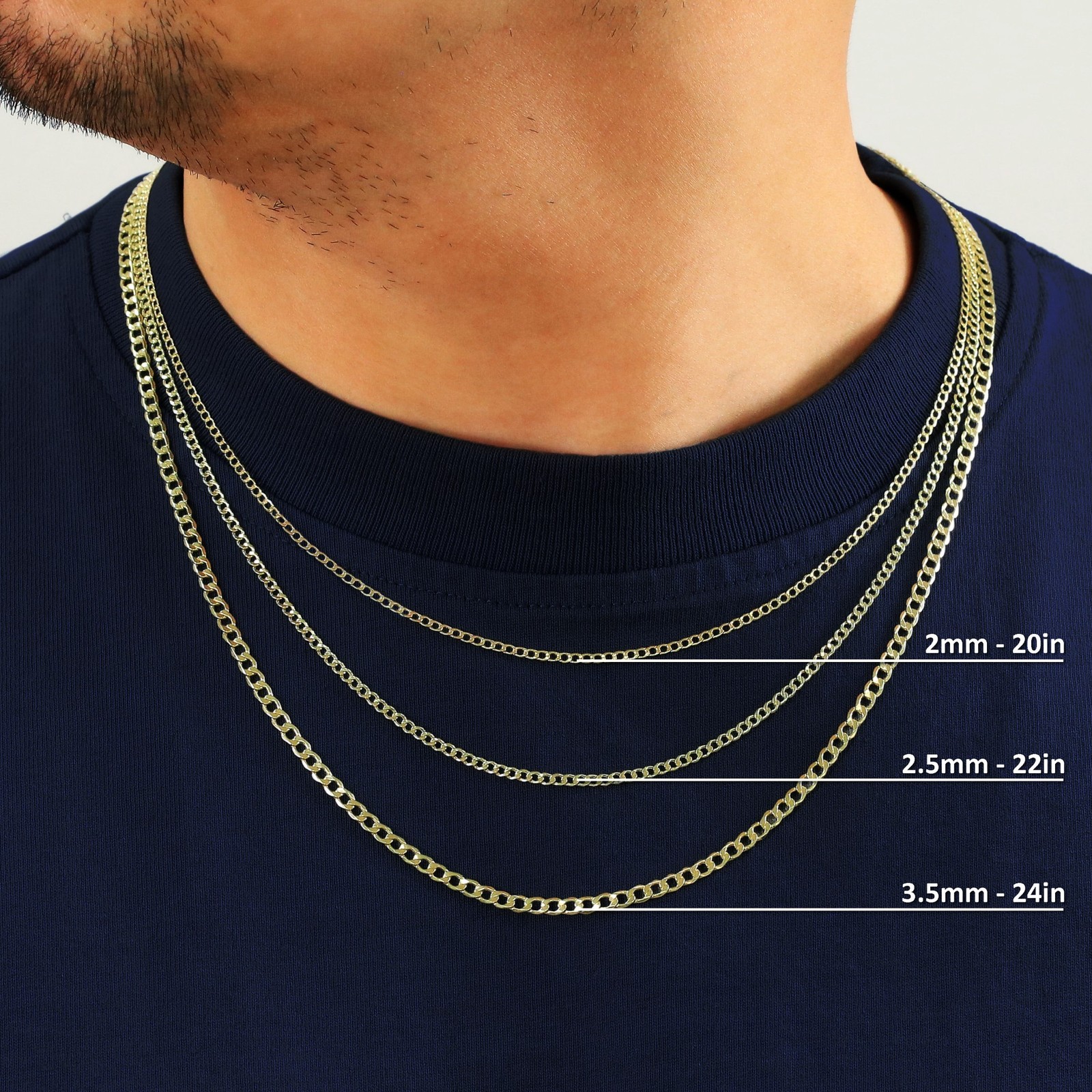 10K Yellow Gold 2mm-7.5mm Curb Cuban Chain Necklace Bracelet Men Women 7″- 30″
