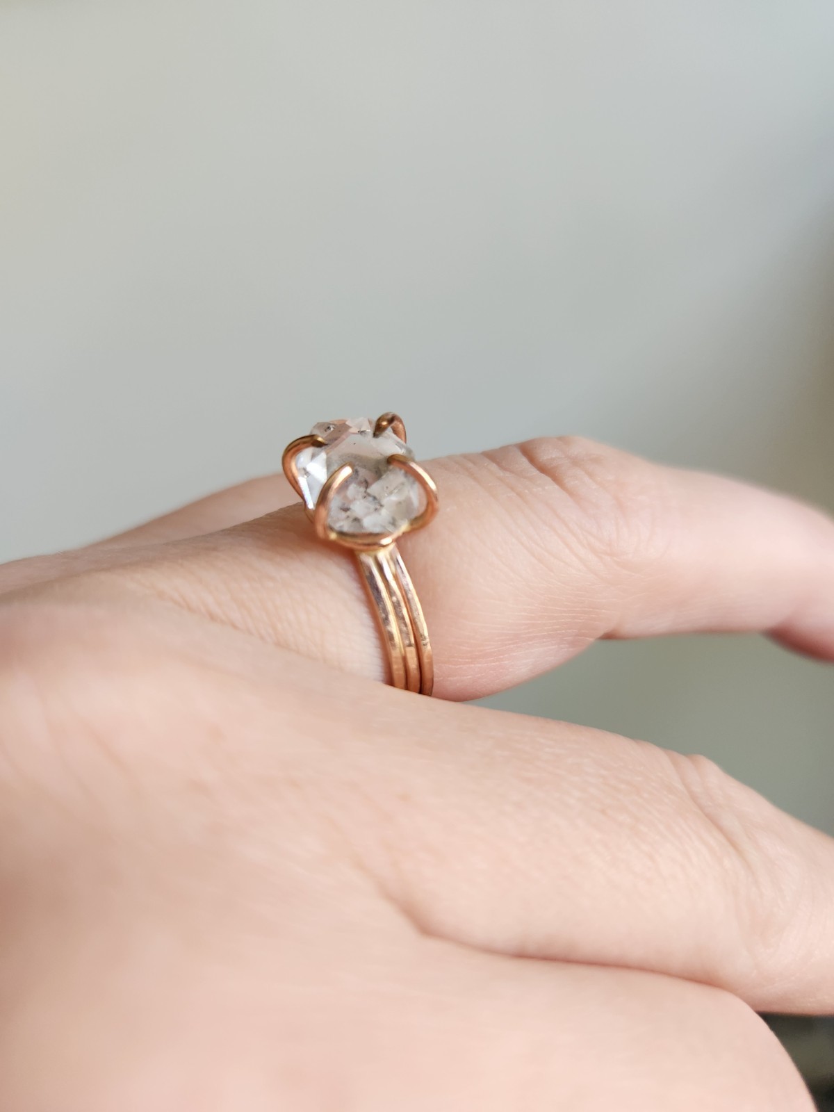 Herkimer Diamond Ring 14k Rose Gold Filled Engagement Ring US 8
