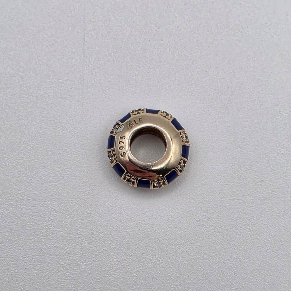 Pandora S925 ALE SHINE Exotic Stones & Blue Stripes Gold Plated Charm 768029CZ