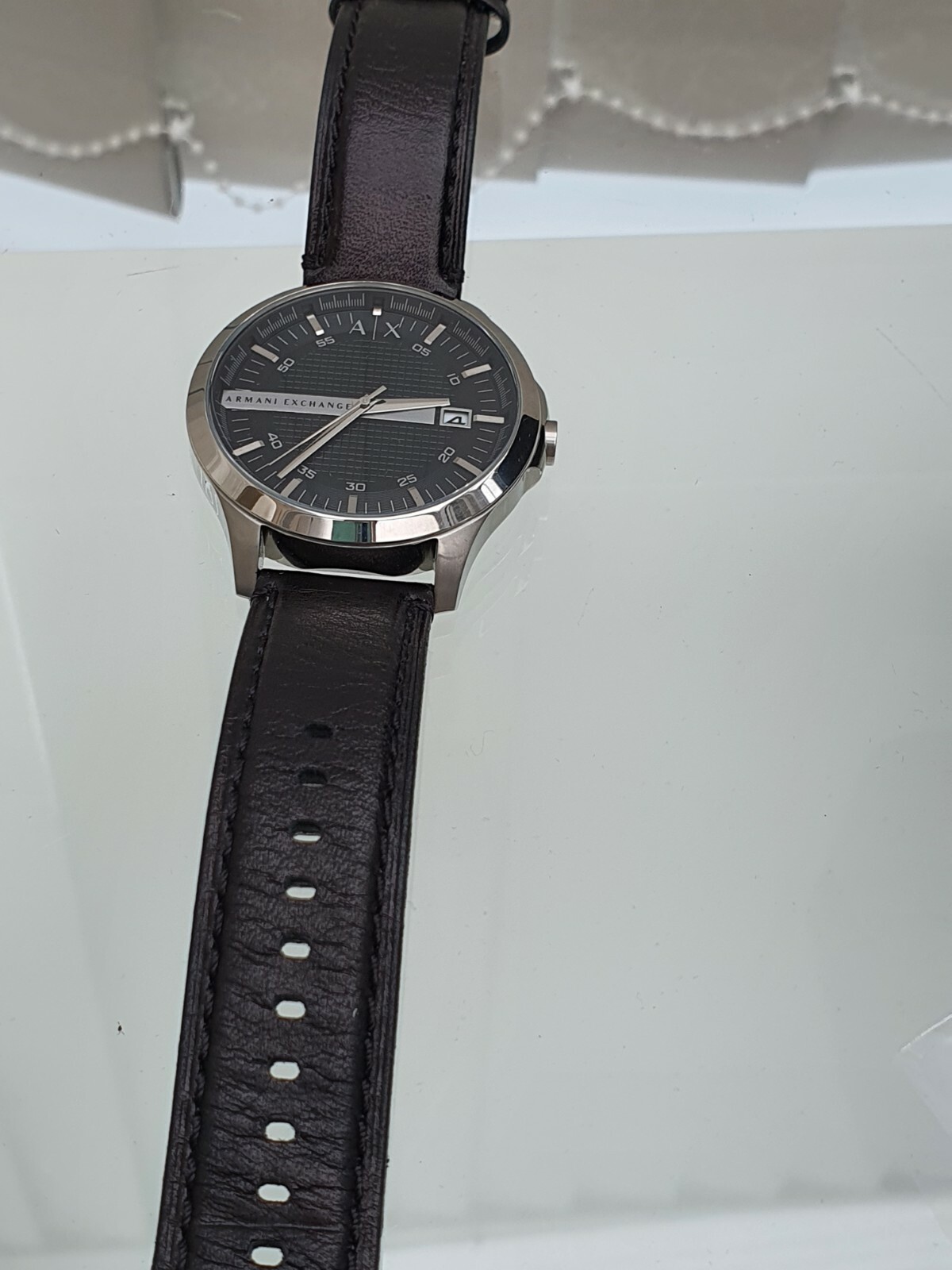 ARMANI EXCHANGE Mens Watch Black leather strap ,Easy to Read Date used VGC a17