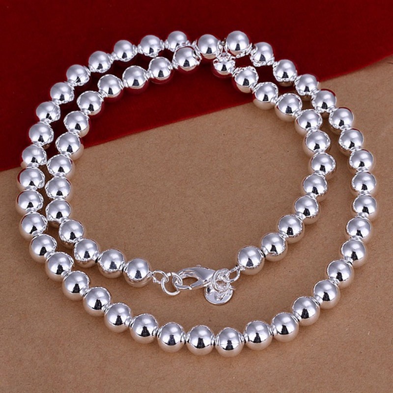 925 Sterling Silver Bead Ball Chain Necklace 4MM 6MM 8MM 10MM Men Women US
