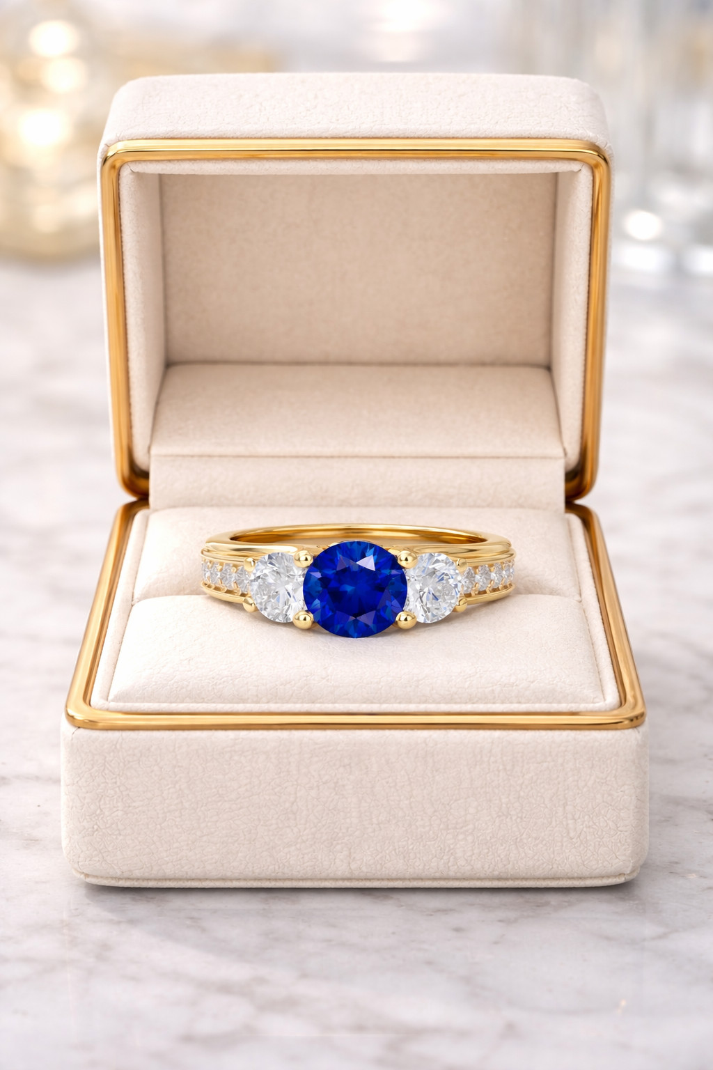2.80 Ct Round Cut Natural Sapphire & Diamond Propose Ring 14K Yellow Gold Size 8