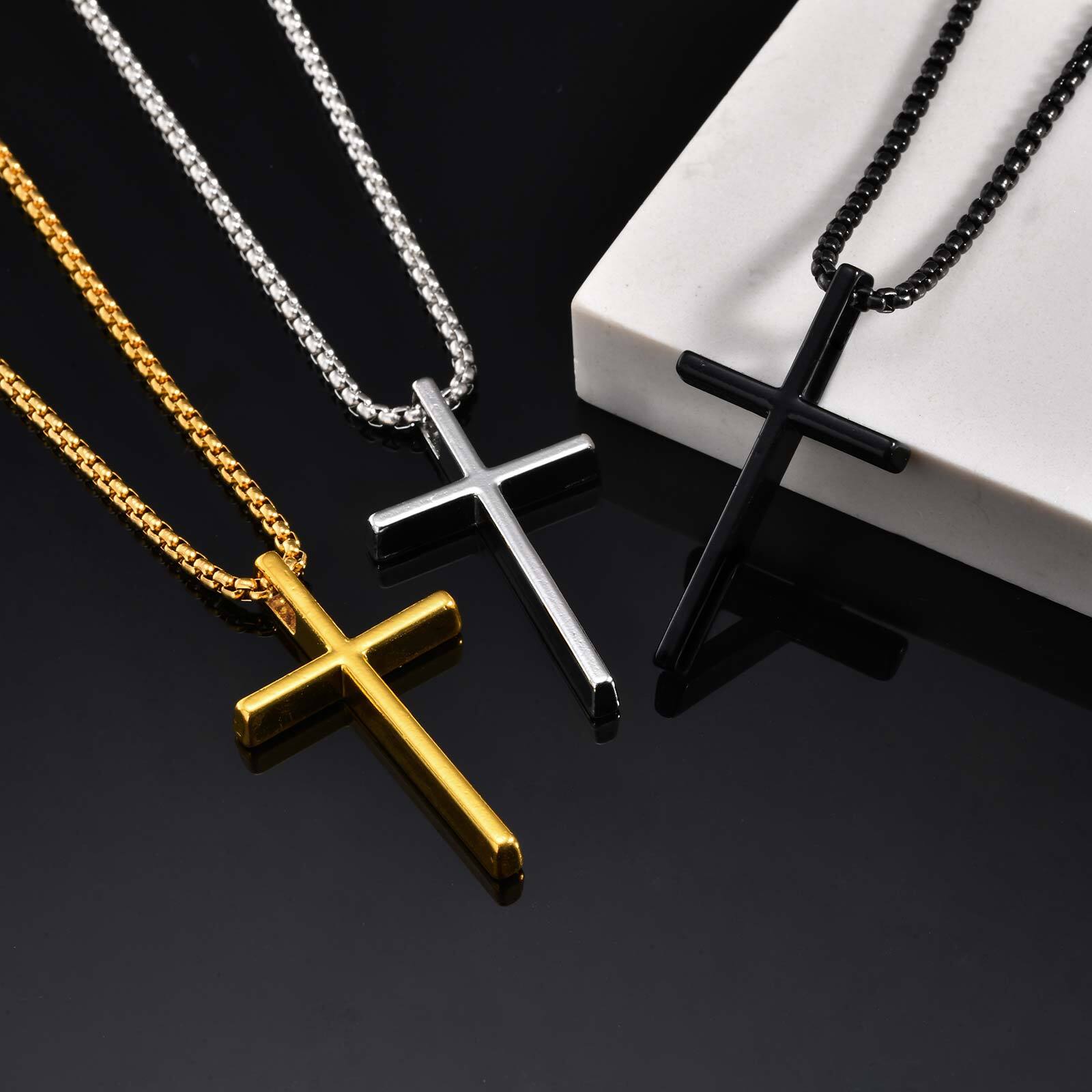 Cross Necklace for Men Women,Plain Cross Pendant Collar with Box Chain Gift