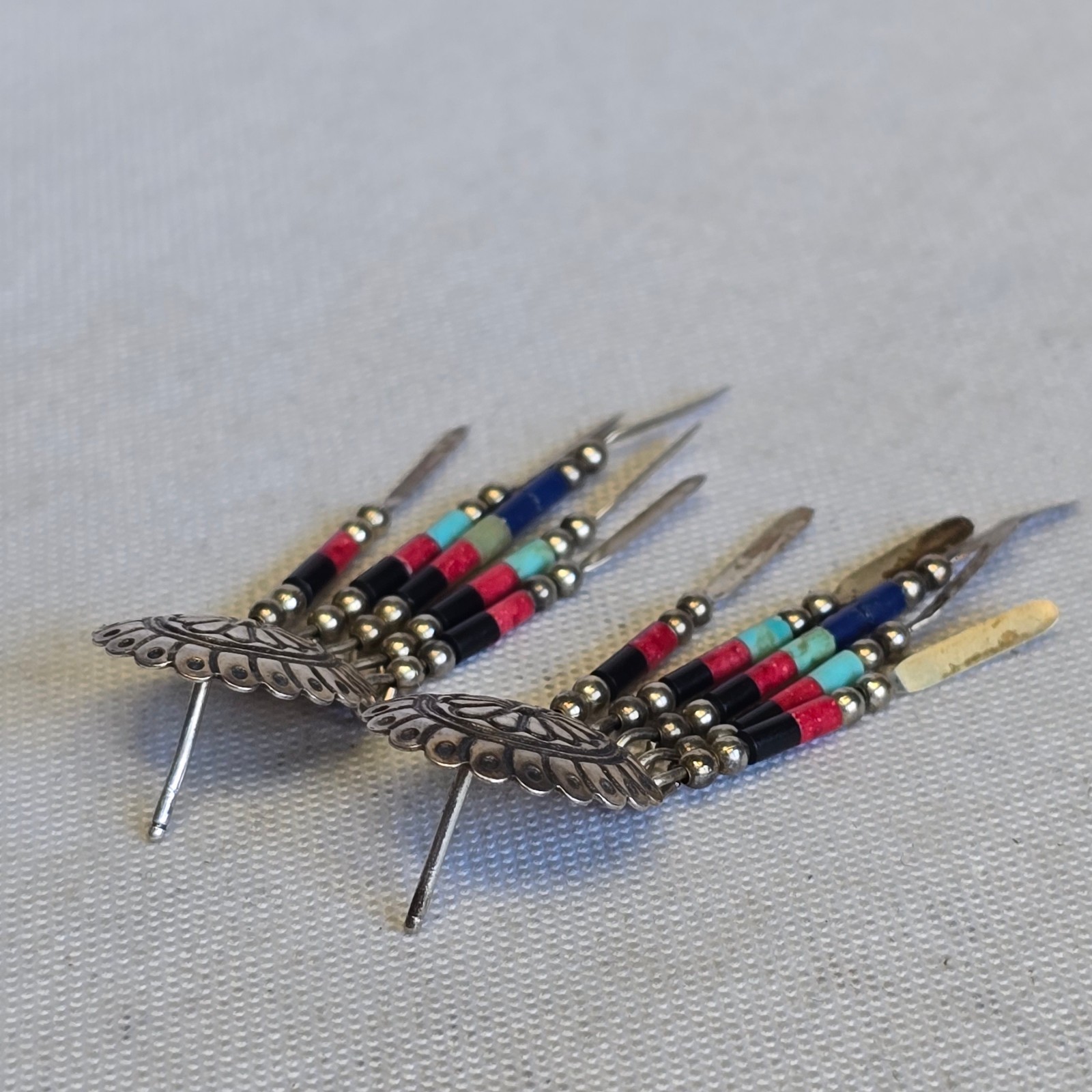 Sterling Silver Earrings 4.38g Fine Jewelry Zuni Semi Precious Stones Look*READ*