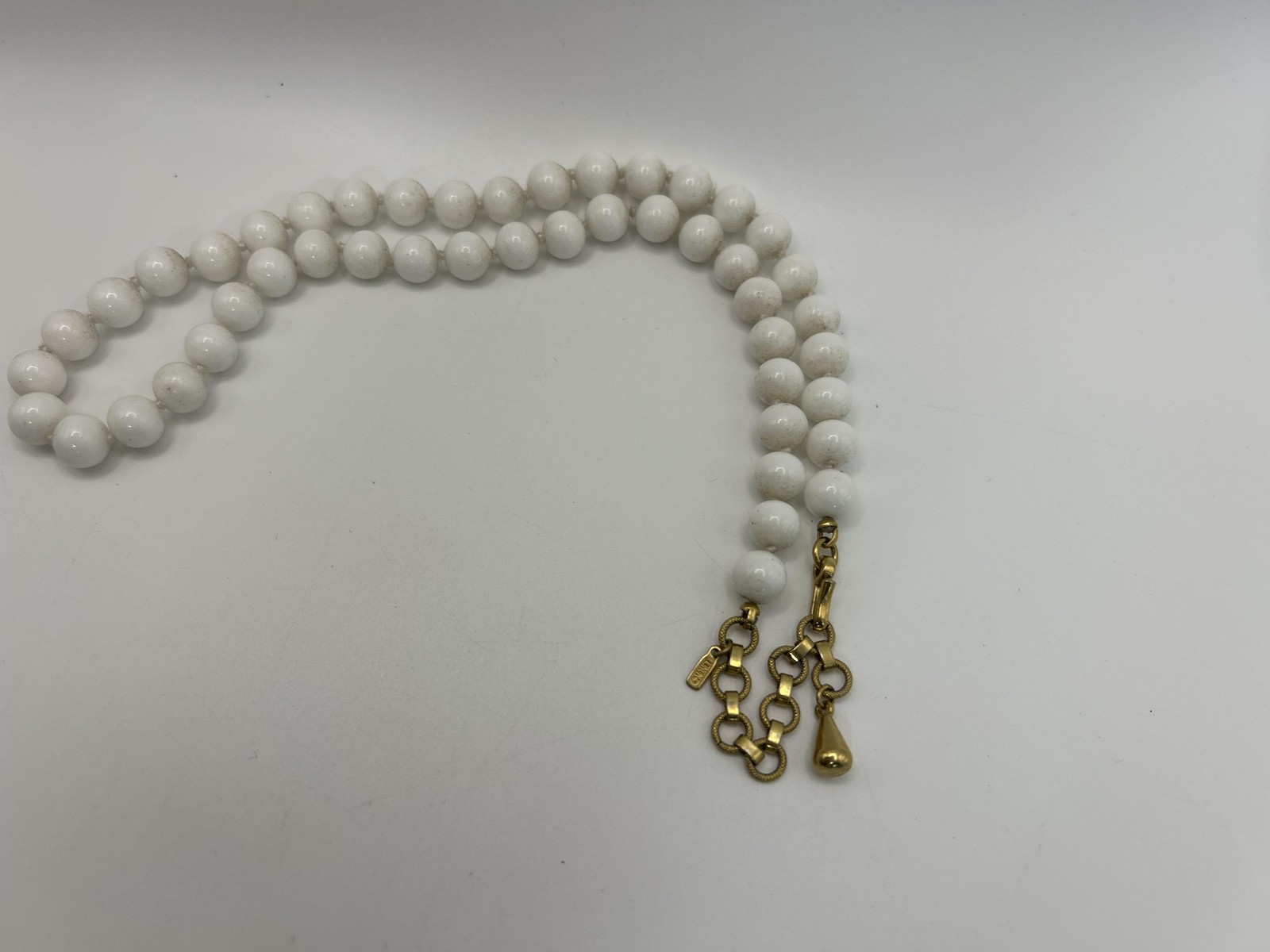 Monet Necklace White Beaded Strand Gold Tone Chain Hook Clasp 18 Inch Jewelry