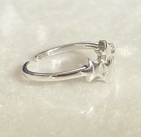 Solid Metal 925 Silver Women’s 4 Star Adjustable Toe Ring 14k White Gold Plated