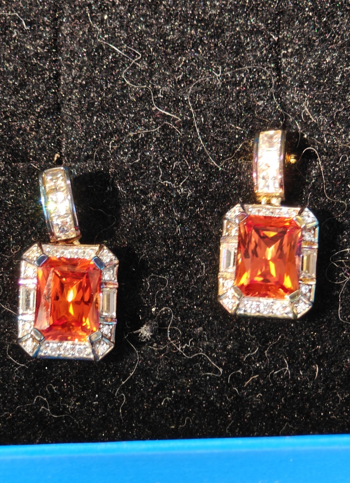 Victoria Wieck Padparadscha Sapphire Earrings rare & emerald-cut orange gemstone