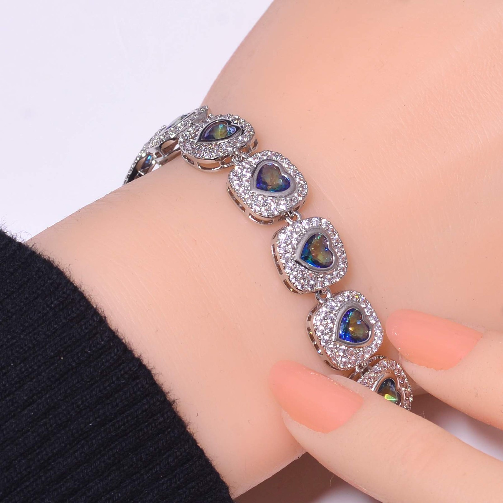 Blue Rainbow Mystic Fire Topaz & Cz925 Sterling Silver Tennis Bracelet 7.99″ B14