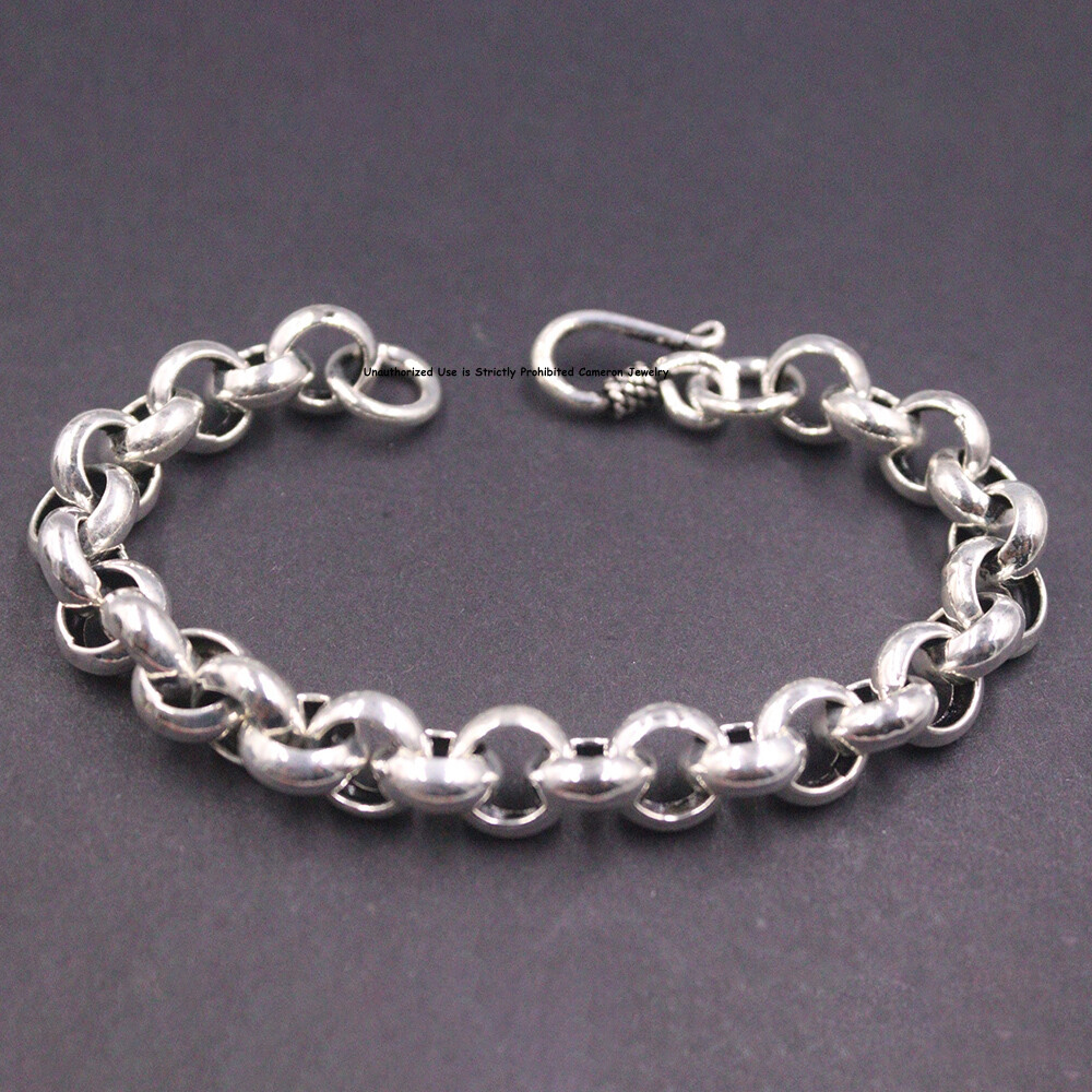 Pure S925 Sterling Silver Chain Women Men 10mm Cable Link Bracelet 25-26g 7.6in