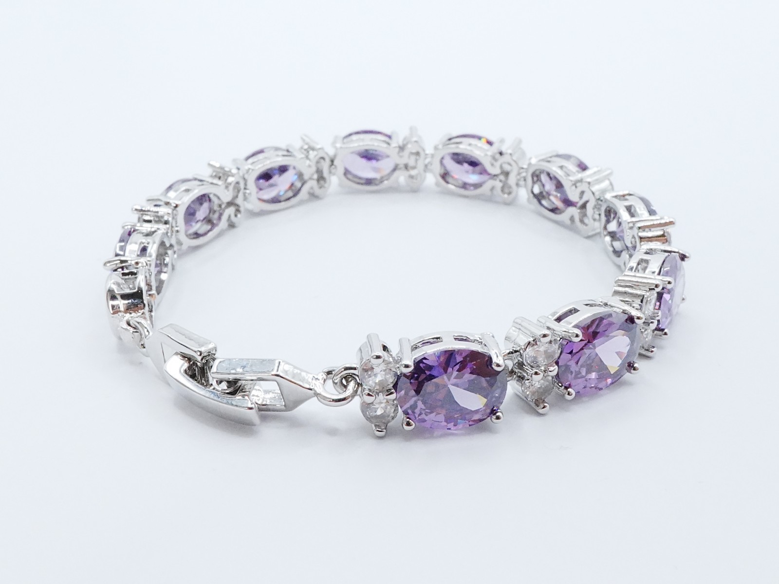 Bracelet Purple Gemstone & Cz Diamond 24K Yellow Gold Plated 7″ Women Jewelry