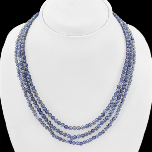 BUYERS TOP DEMANDED 213.00 CTS NATURAL 3 LINE BLUE TANZANITE BEADS NECKLACE