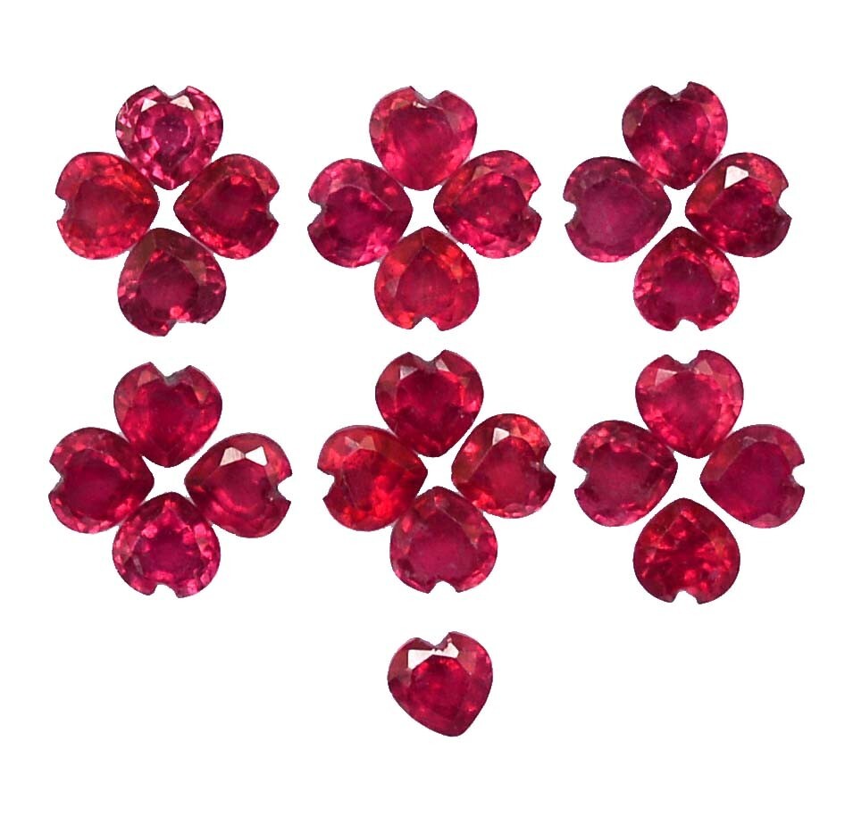 4×4 mm Natural Ruby Heart Shape Lot 25 Pcs 8.86 Cts Calibrated Loose Gemstone GF
