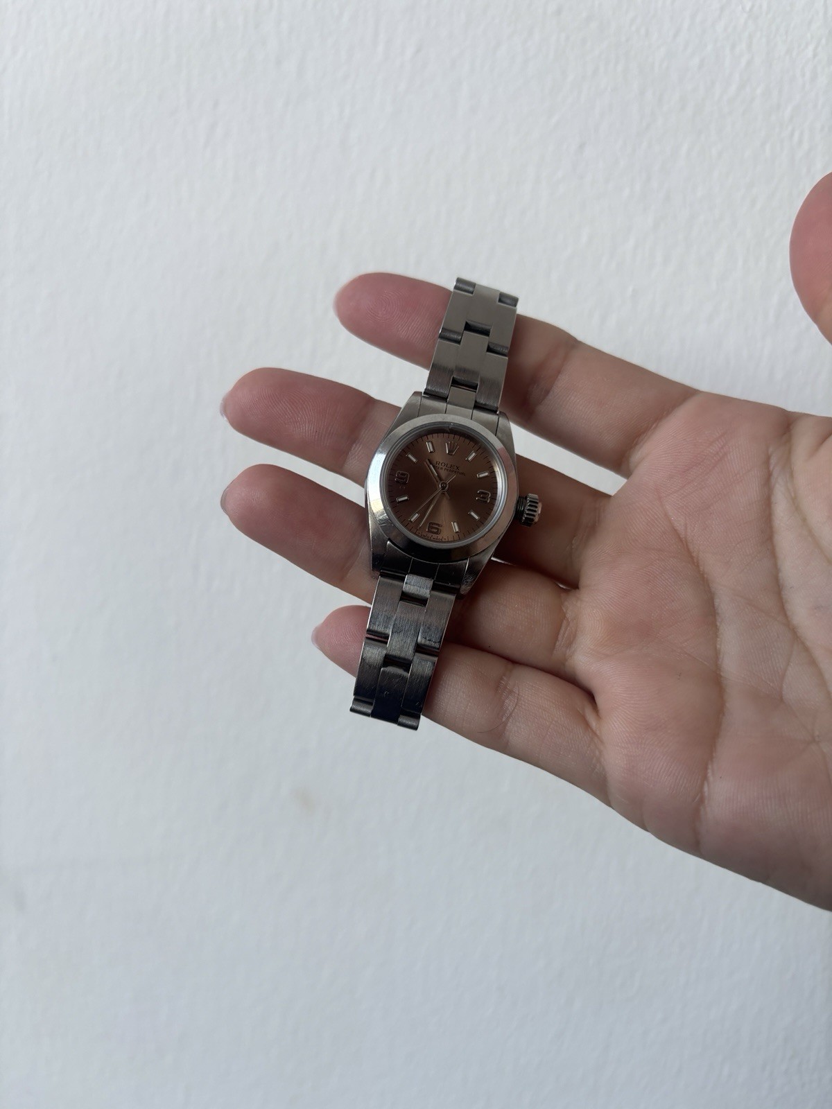 Rolex Ladies Watch Oyster perpetual 67180 26mm Salmon Index Dial Oyster Band
