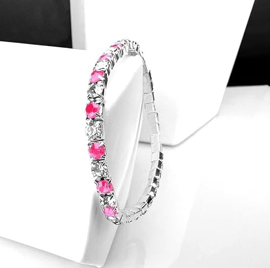 Pink and Rhinestone Child Tennis Bracelet Stretch silver color 7 pieces total