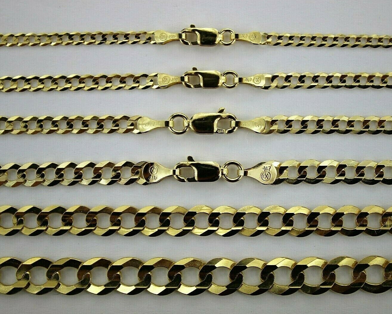 10K Solid Gold Cuban Link Chain Necklace Bracelet for Men Women 2mm~13mm 7″~30″