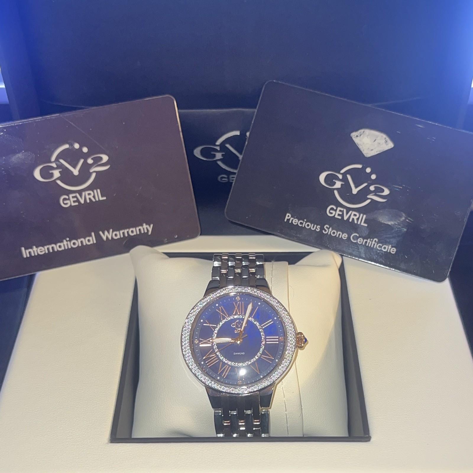 GV2 Astor II Women’s Quartz 36mm Blue Dial Diamond Bezel Two-Tone Watch