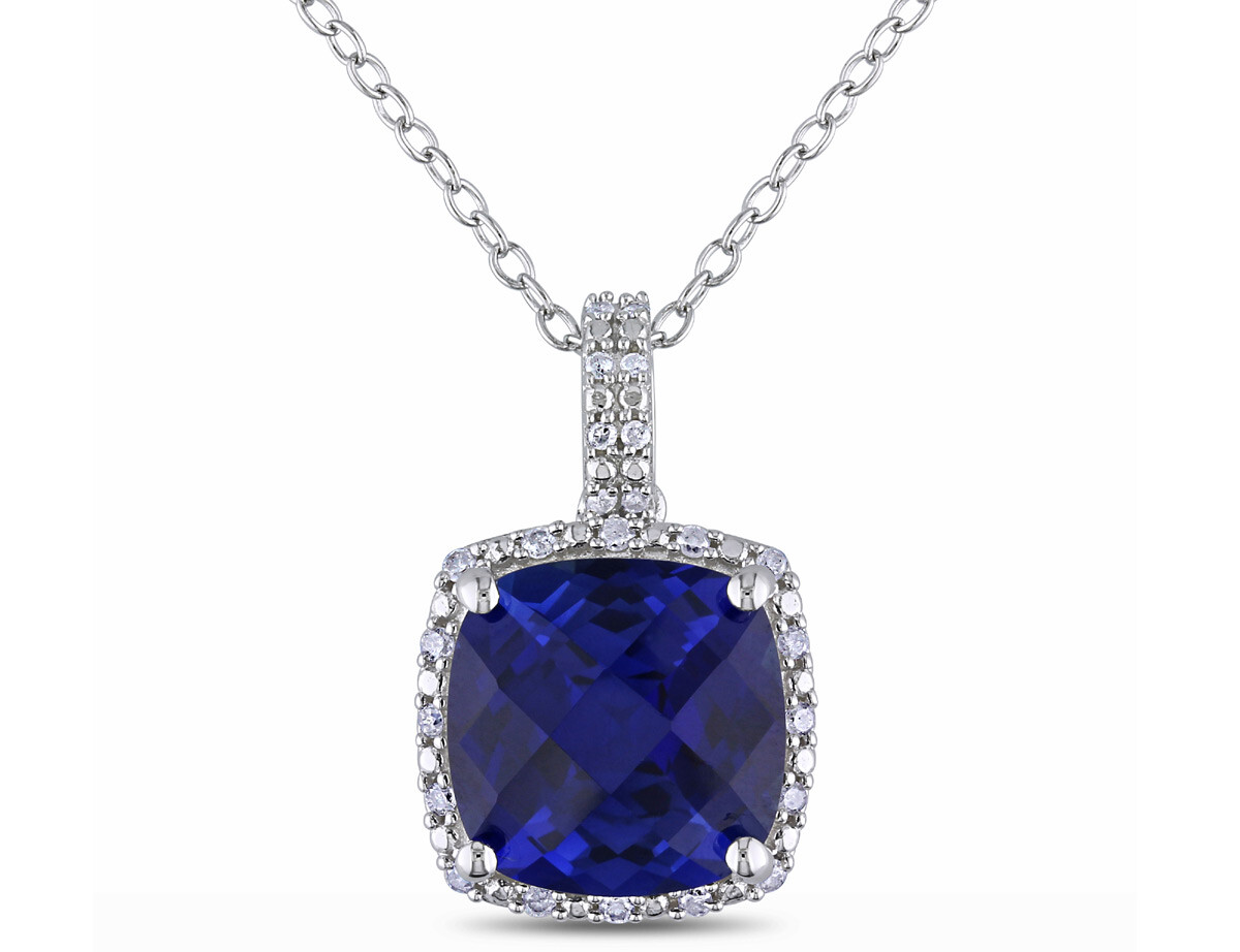 5.85 Carat (ctw) Lab-Created Blue Sapphire & Diamond Pendant Sterling Silver