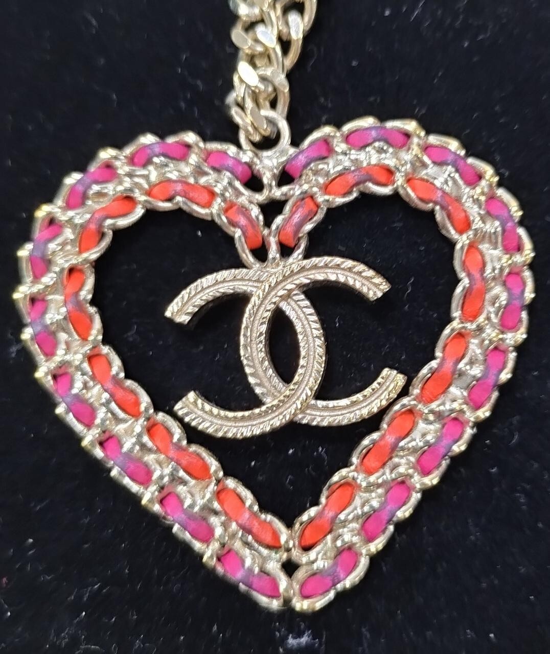 CHANEL Coco mark logo Accessory heart necklace Pendant Chain Authentic