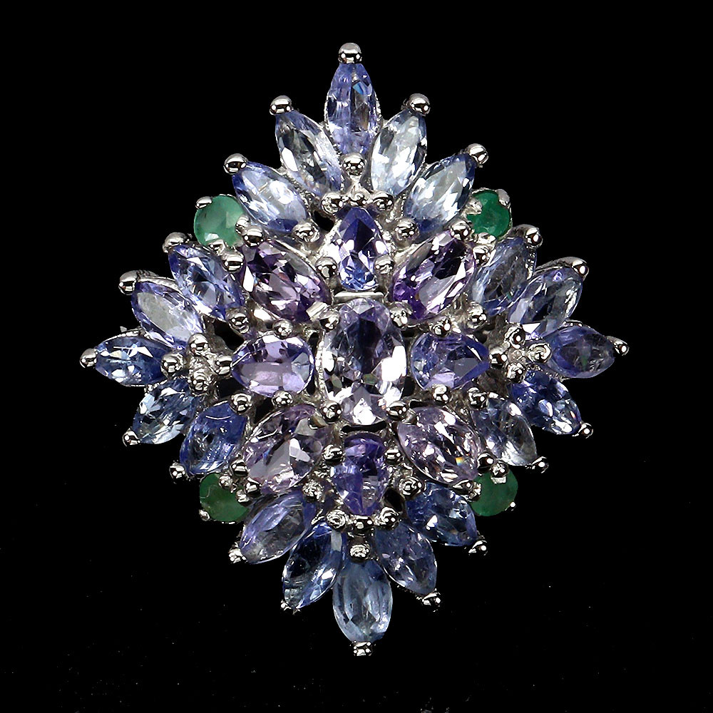925 Sterling Silver Ring Oval Tanzanite 6x4mm Emerald Gemstone Jewelry Size 9