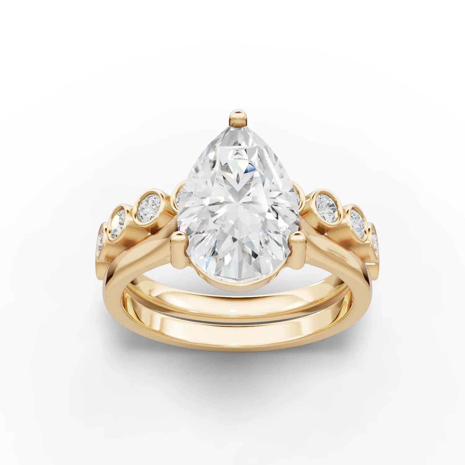 2.88 Ct Pear Solitaire Lab Created Diamond 18K Yellow Gold Bridal Set Ring