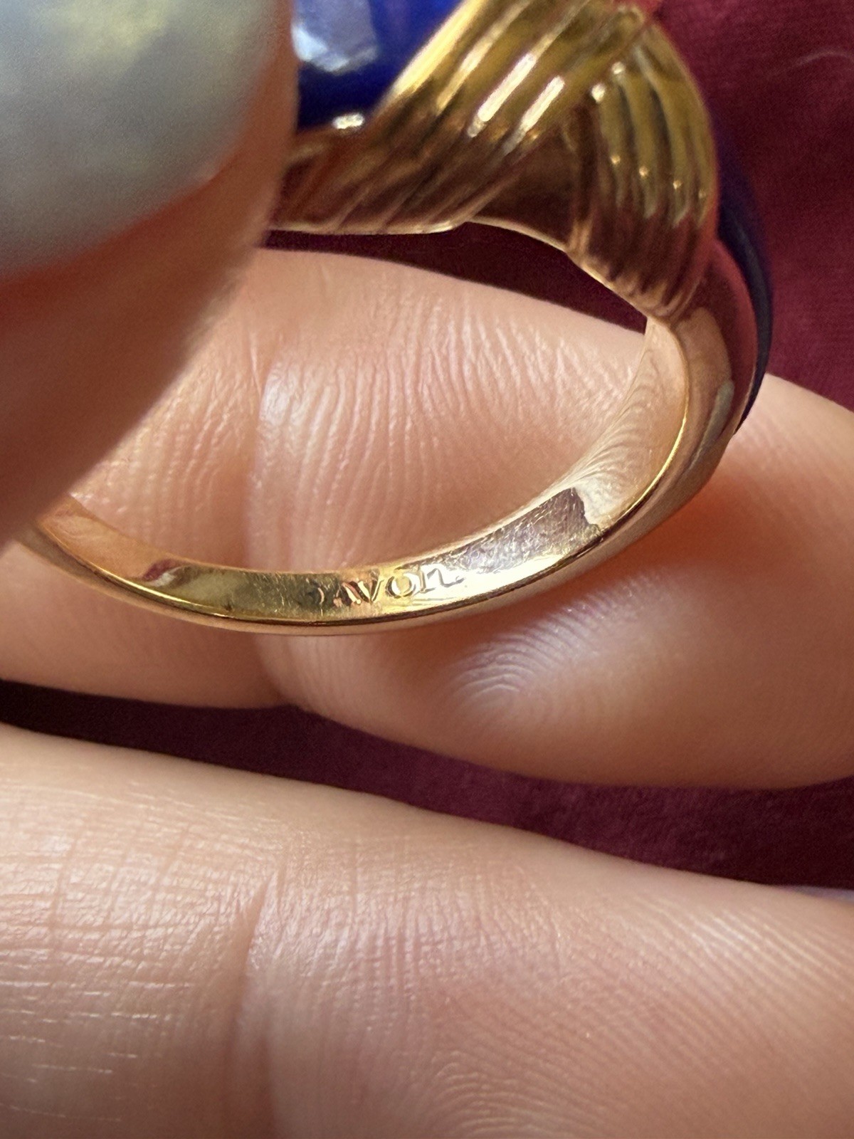 Avon Gold-tone Lapis Lazuli Inlay Ring Size 8
