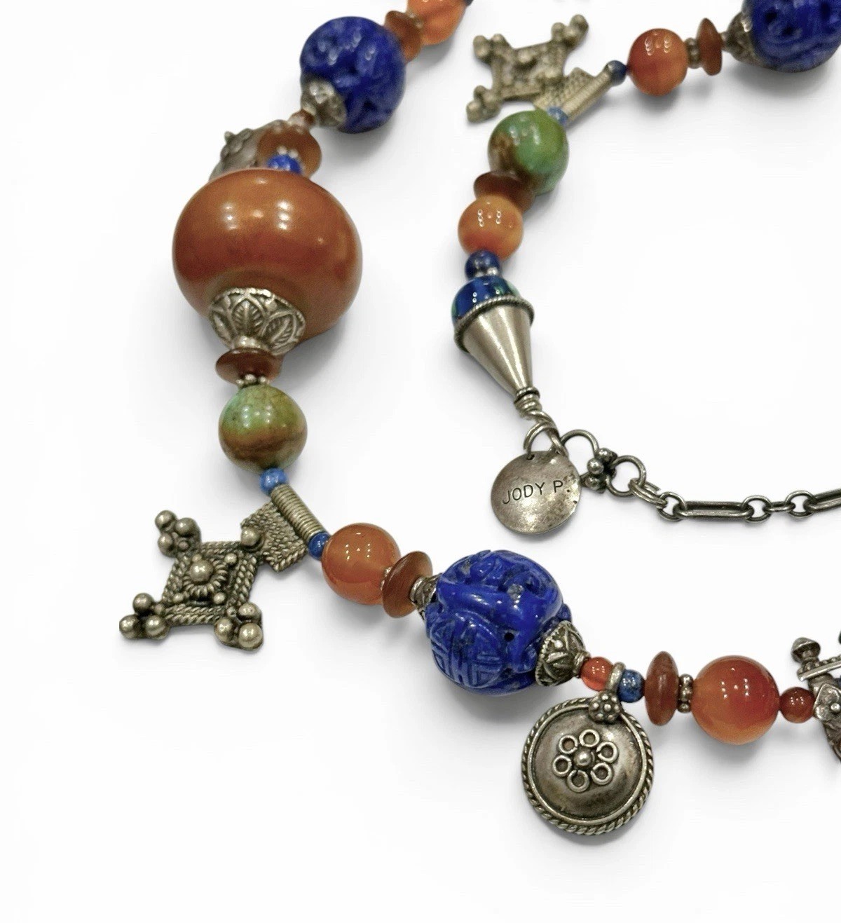 Jody P Artisan Tribal Fusion Ethnic Statement Necklace with Mixed Stone Beads