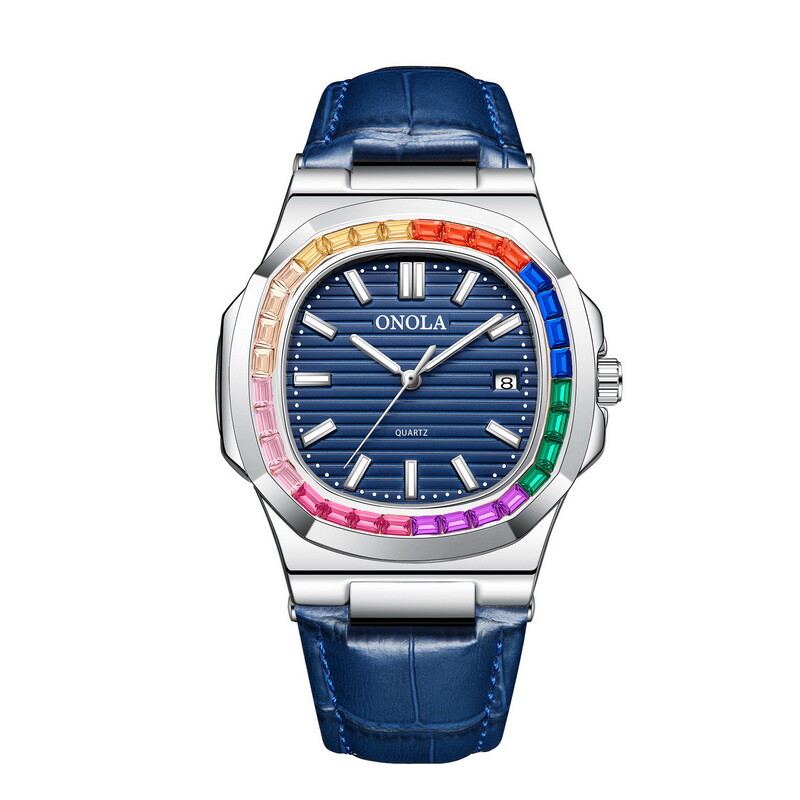ONOLA Rainbow Leather Casual Business Calendar Waterproof Luminous Quartz Watch