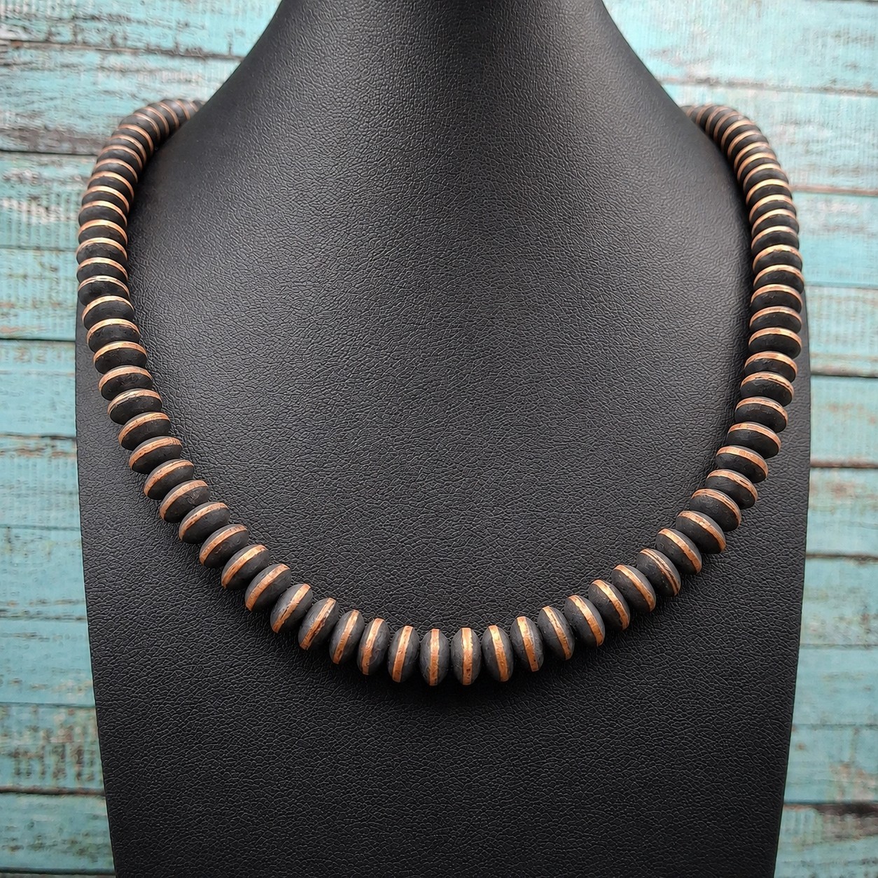 8mm Solid Copper Saucer Navajo Pearl Necklace Adj 22-25″ Southwestern Style