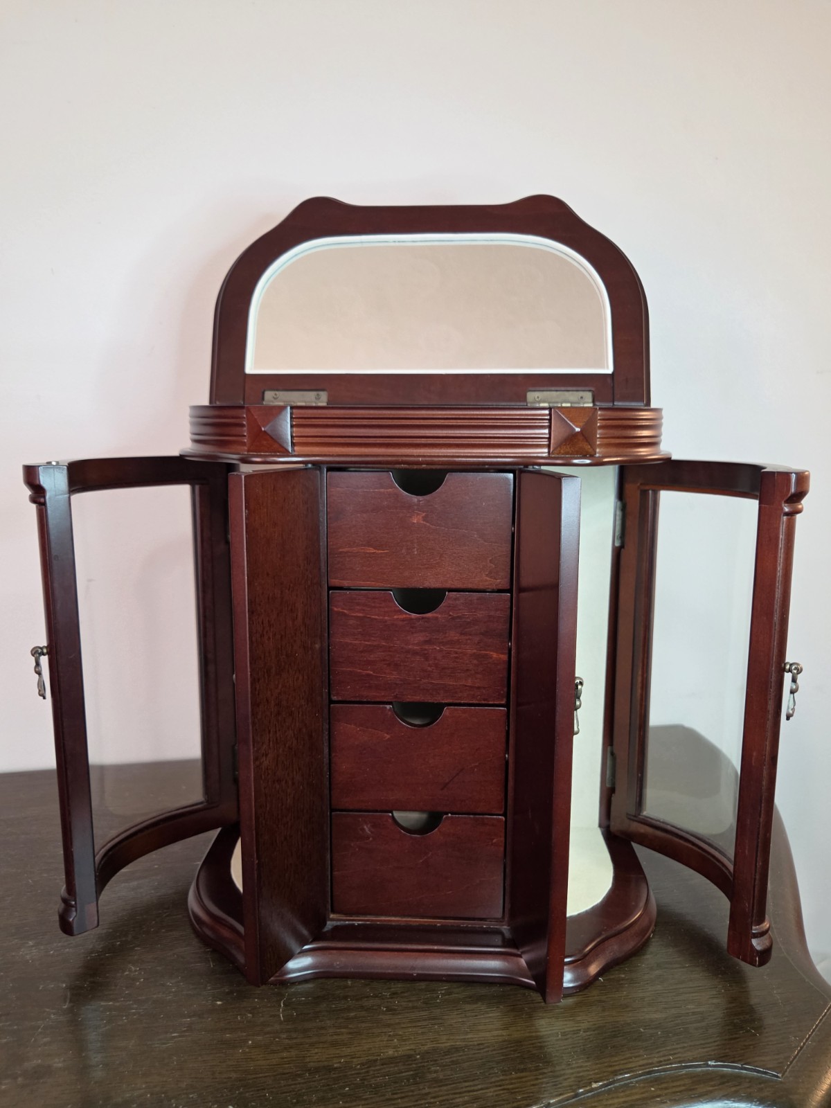 VTG Bombay Company Jewelry Armoire Cabinet -Table Top -Curved Glass -13″T×12″W