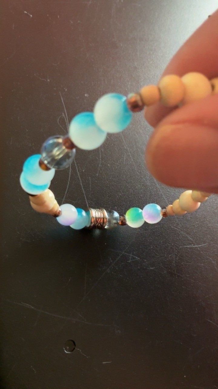 Handmade Blue/Tan Multicolor Stone/Wood/Metal Beaded Bracelet #111, Unisex