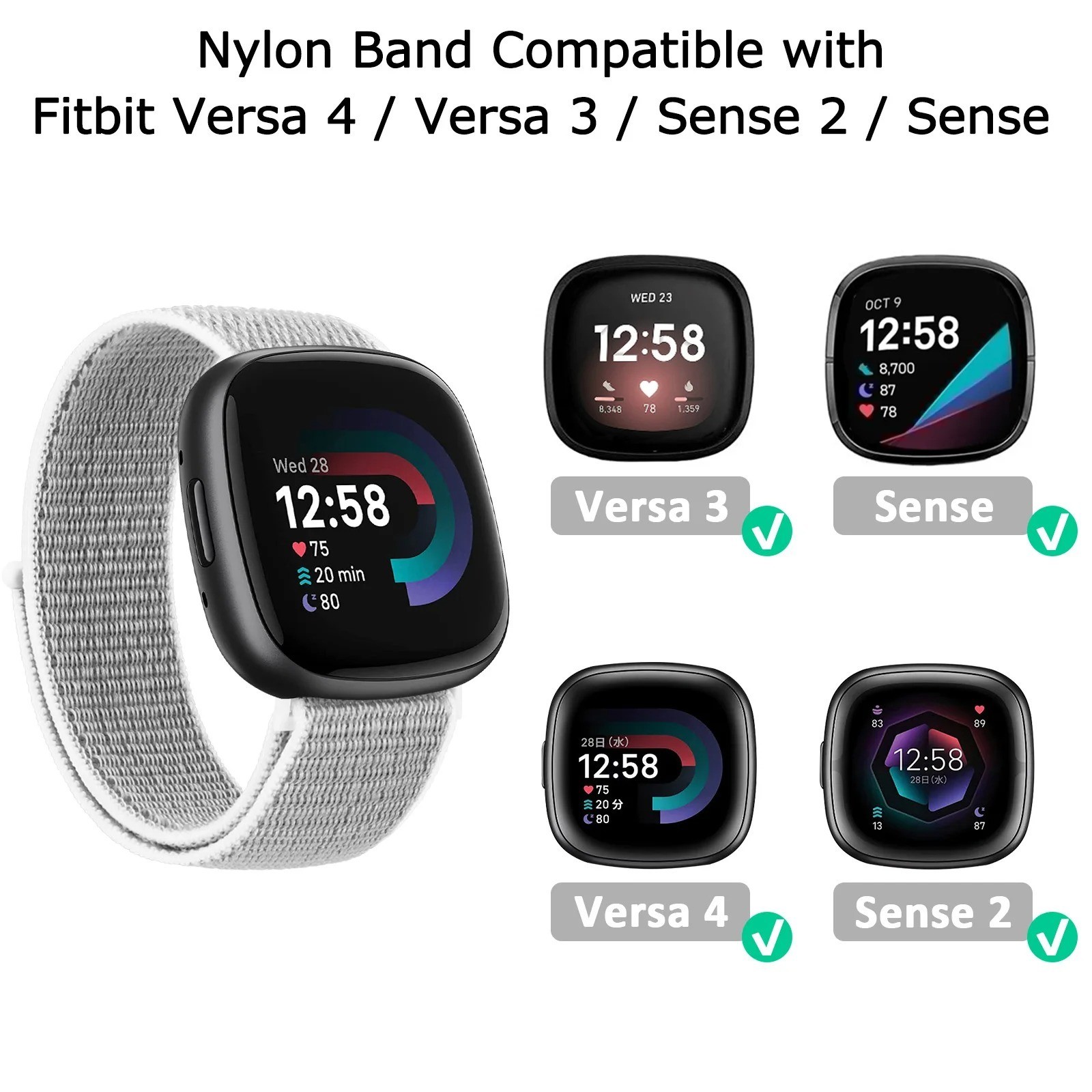Nylon Watch Band For Fitbit Versa 3/Versa 4/Sense/Sense 2 Strap Wristband Strap