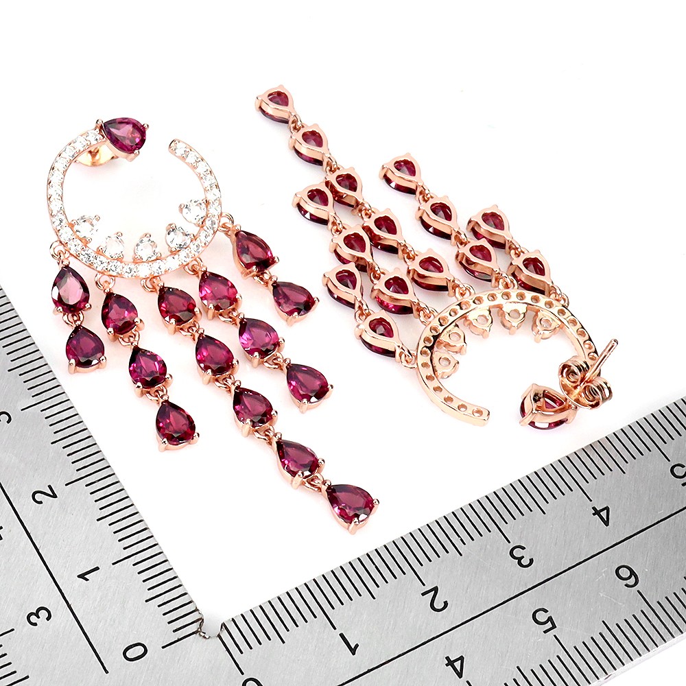 925 Sterling Silver Earrings Pear Rhodolite 5x4mm Aquamarine Gemstone Jewelry